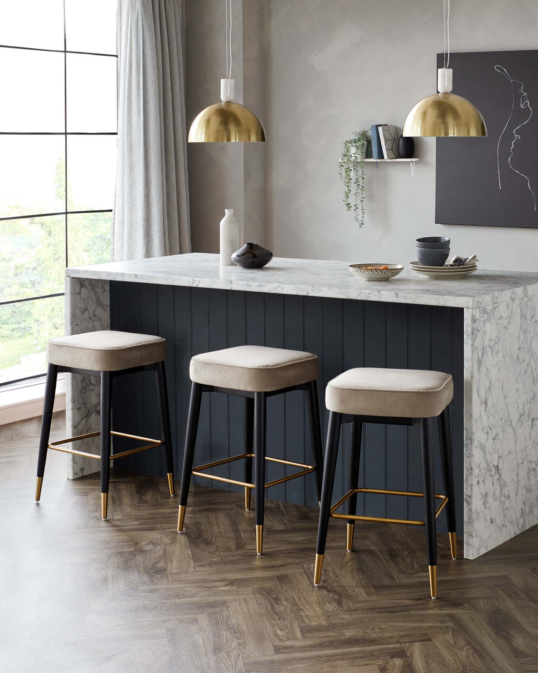 Clover Champagne Velvet Backless Bar Stool