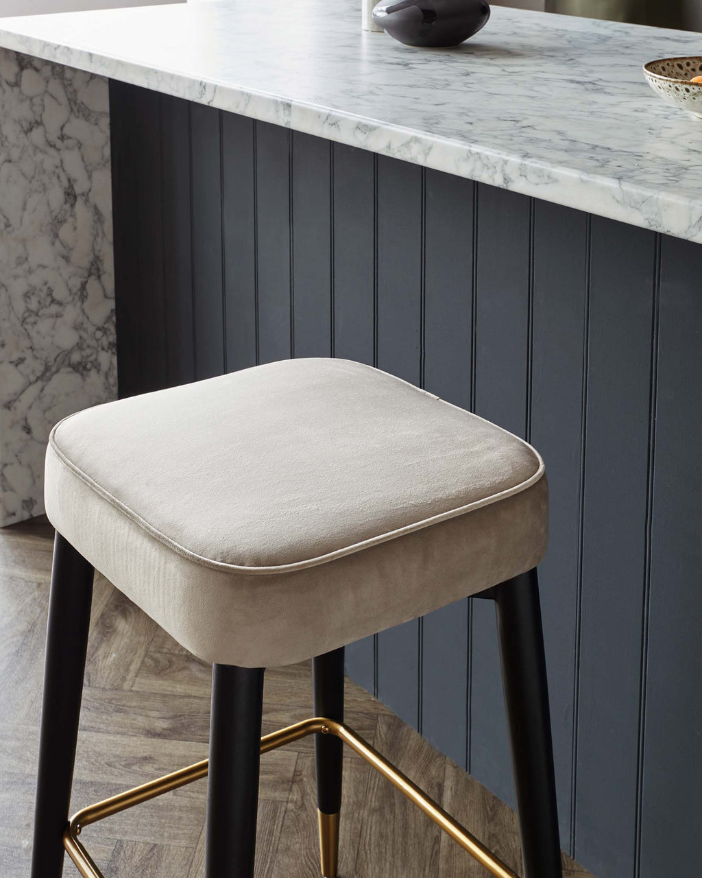 Clover Champagne Velvet Backless Bar Stool