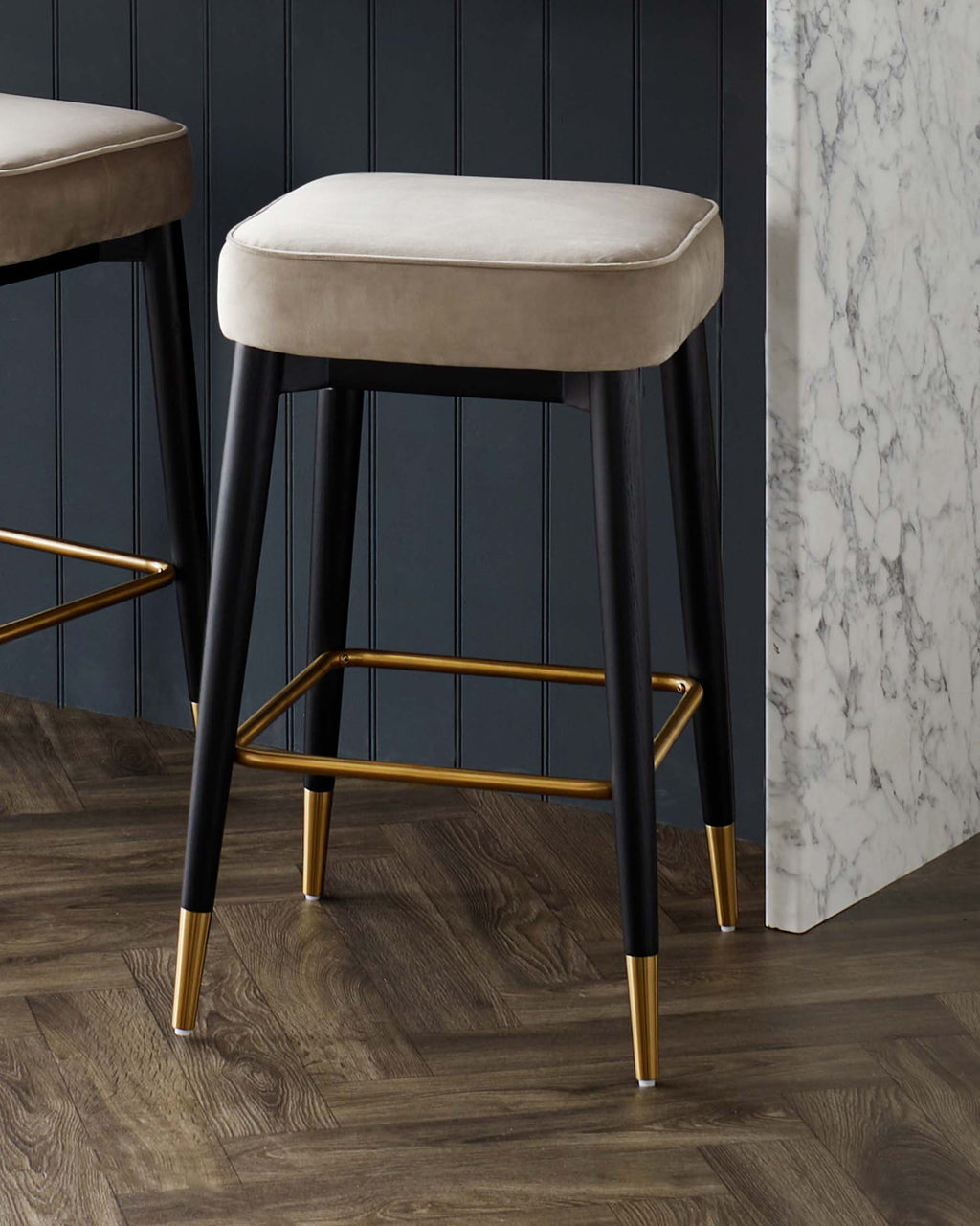 Clover Champagne Velvet Backless Bar Stool