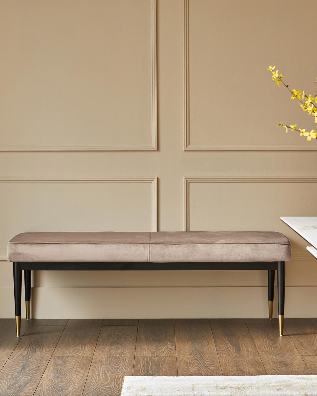 Clover champagne velvet bench without backrest