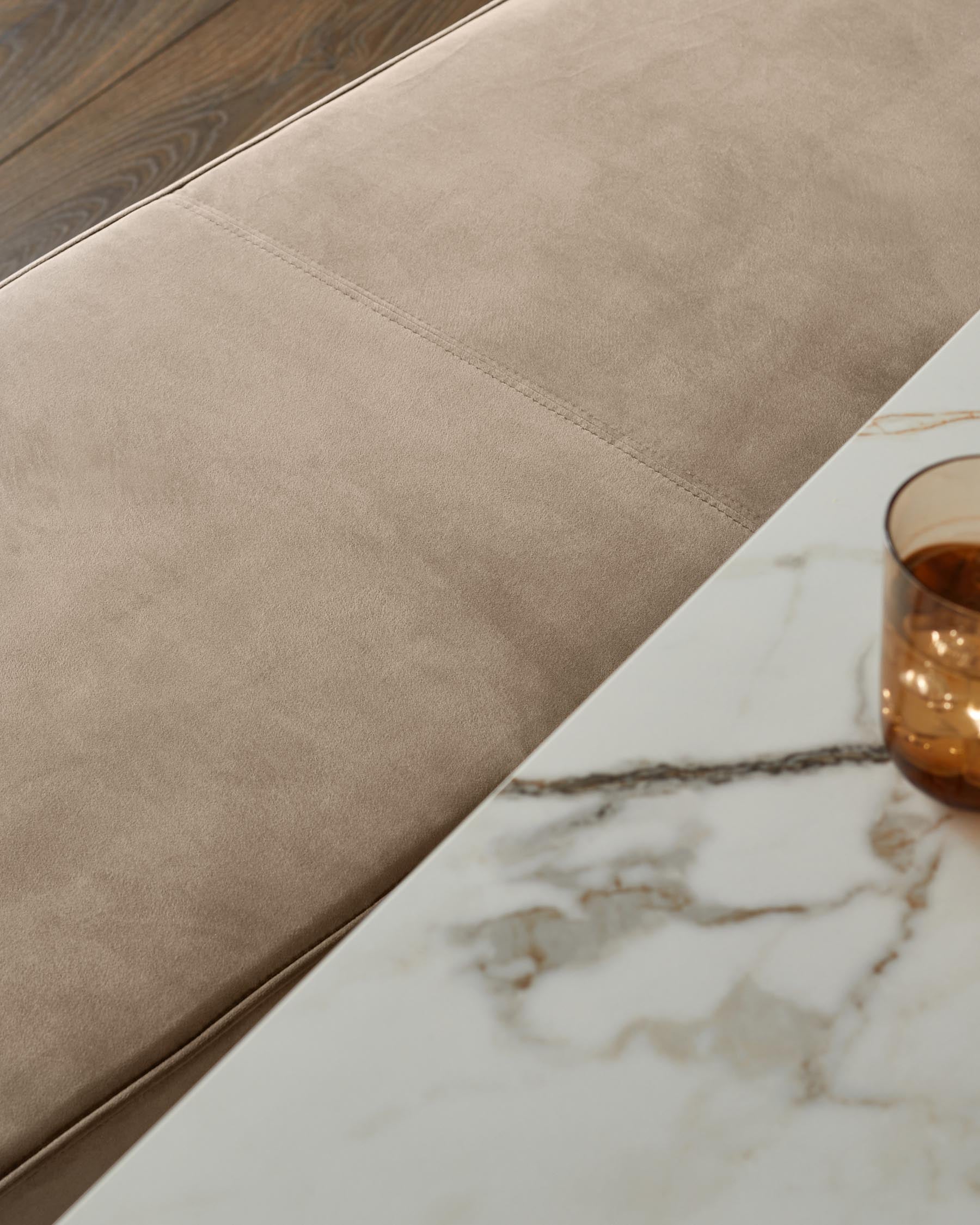 Clover champagne velvet bench without backrest