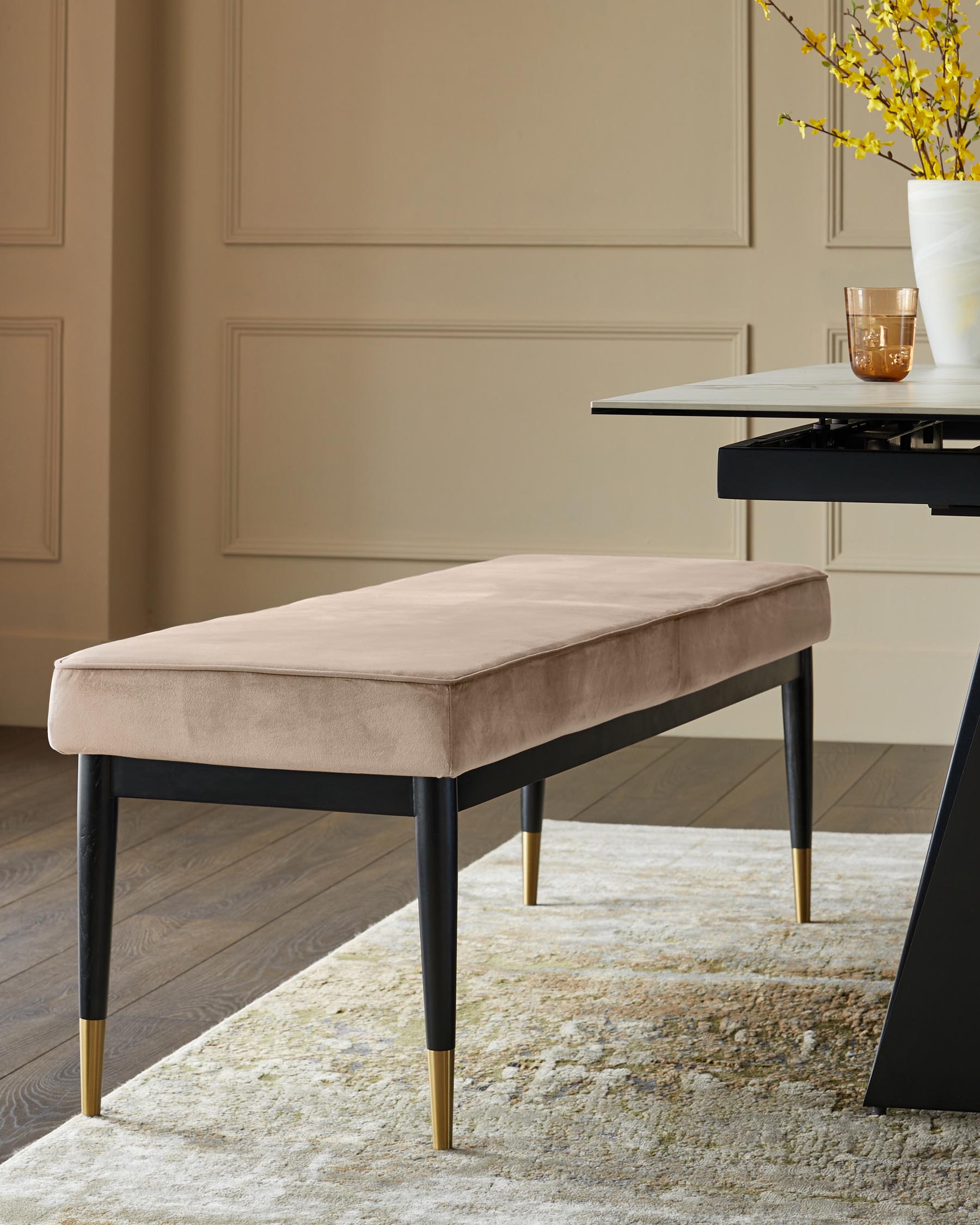 Clover champagne velvet bench without backrest