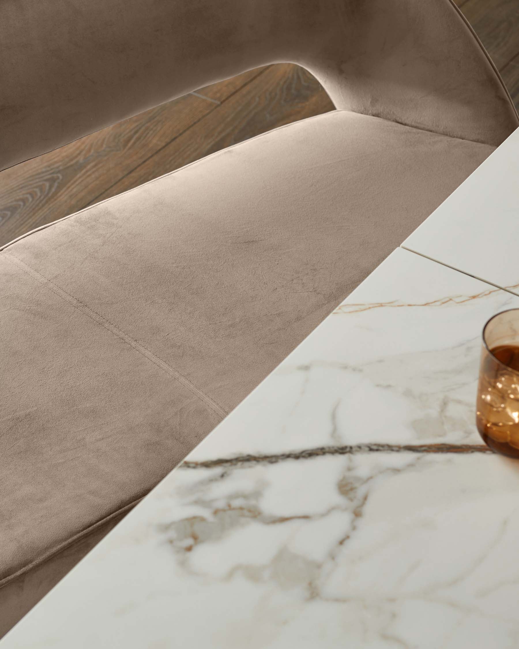 Clover Champagne Velvet Dining Bench With Backrest