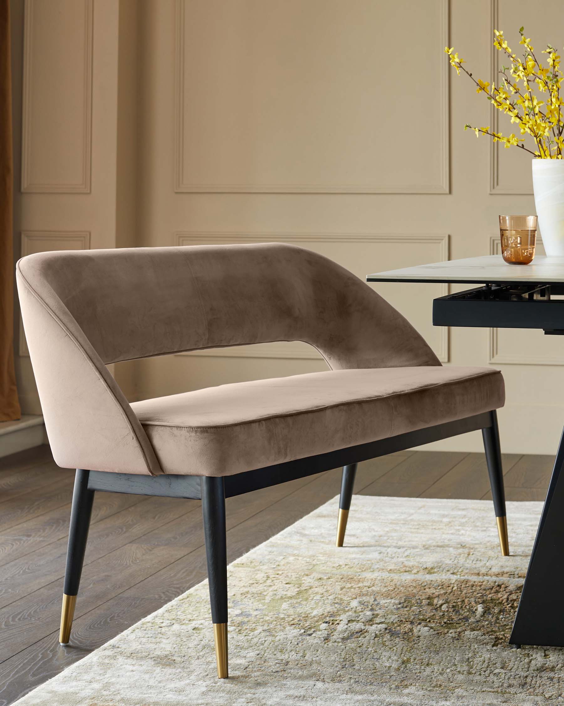 Clover Champagne Velvet Dining Bench With Backrest