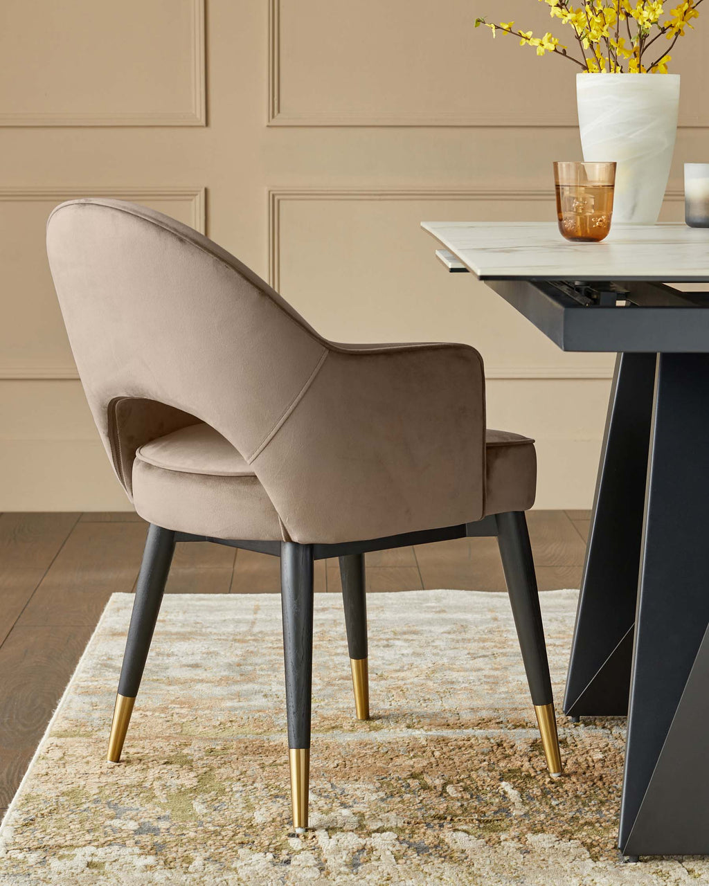 Clover Champagne Velvet & Brushed Brass Dining Armchair