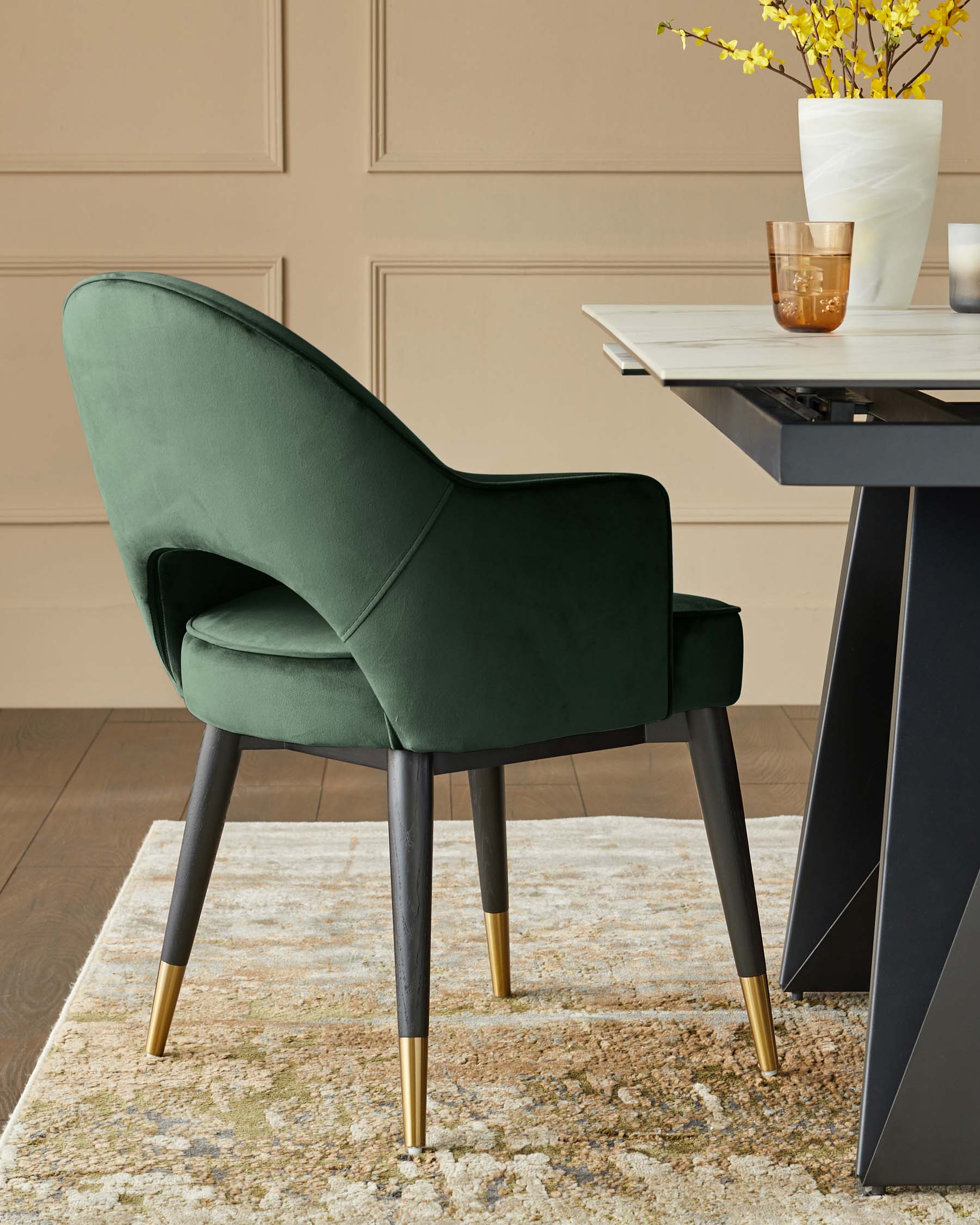 Clover Dark Green Velvet & Brass Dining Armchair