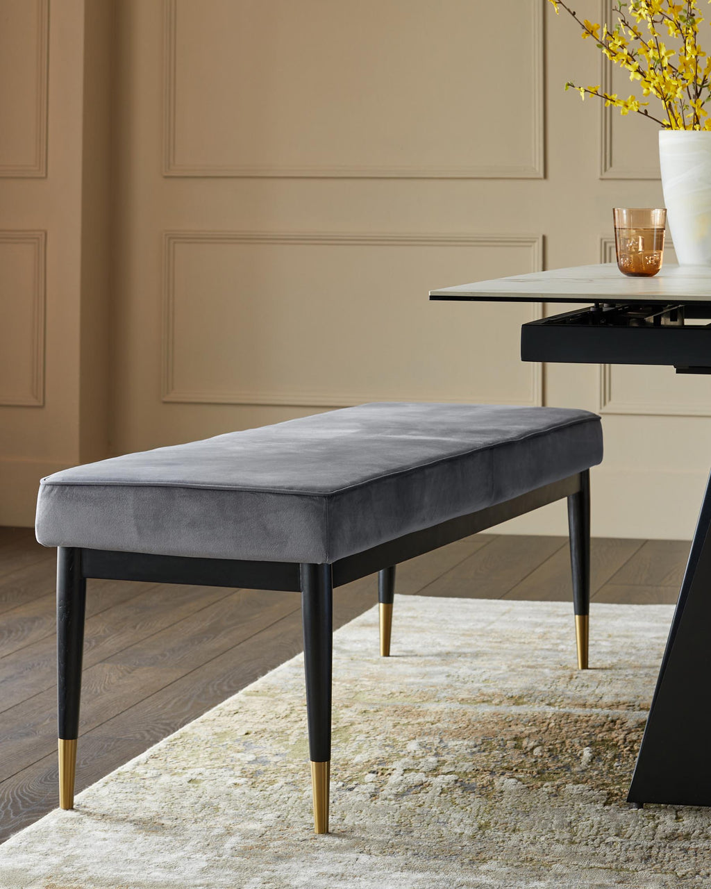 Clover dark grey velvet bench without backrest