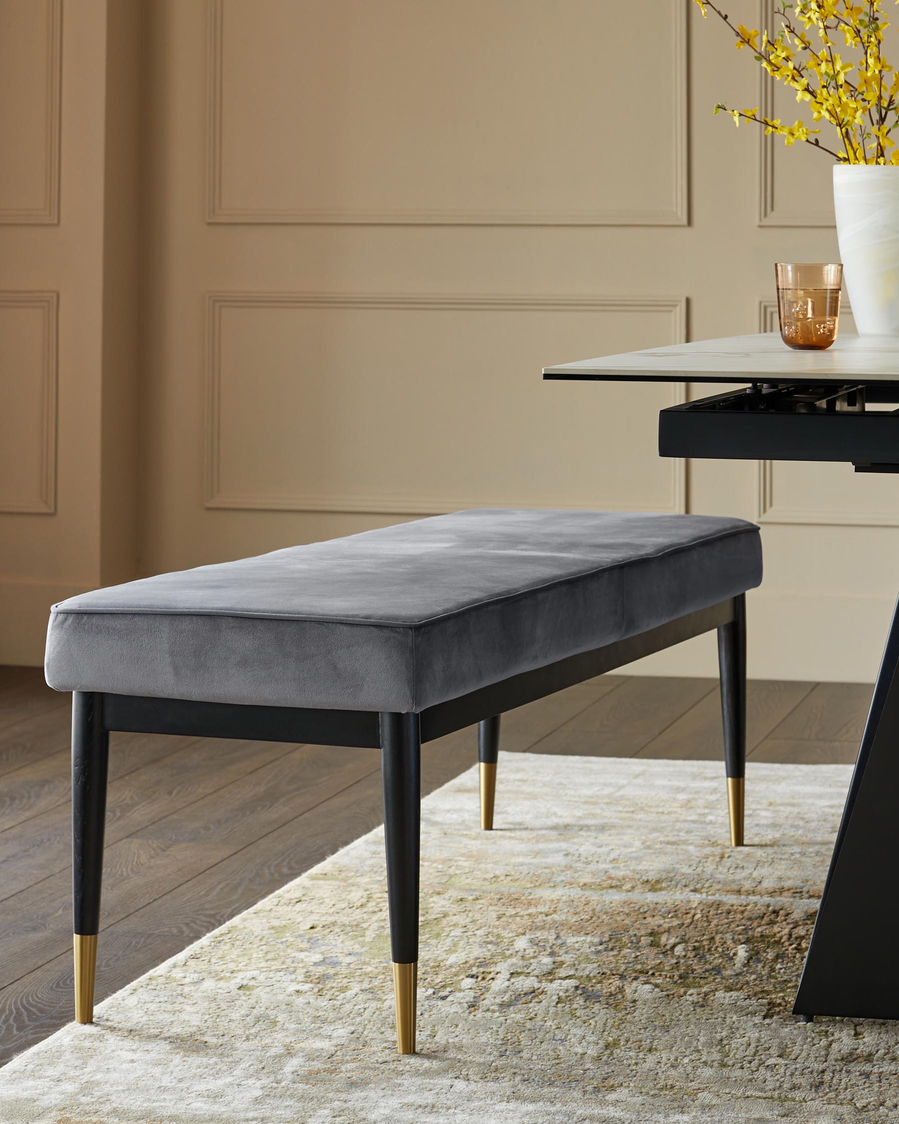 Clover dark grey velvet bench without backrest
