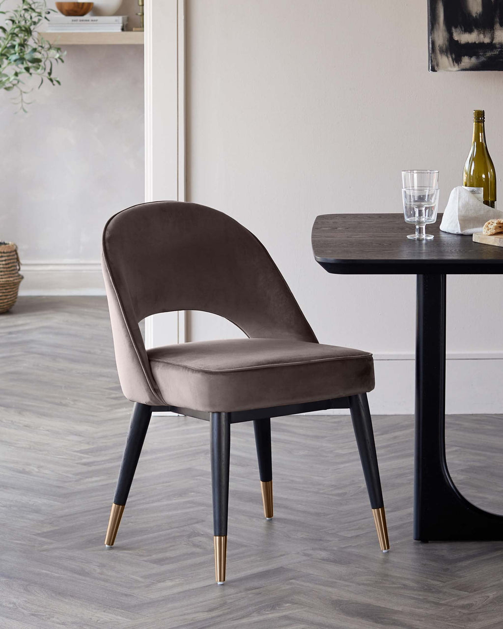 Clover Mocha Velvet Dining Chair With Bronze Legs