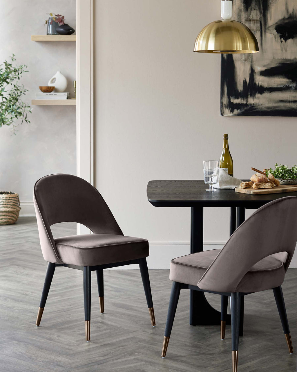Clover Mocha Velvet Dining Chair With Bronze Legs