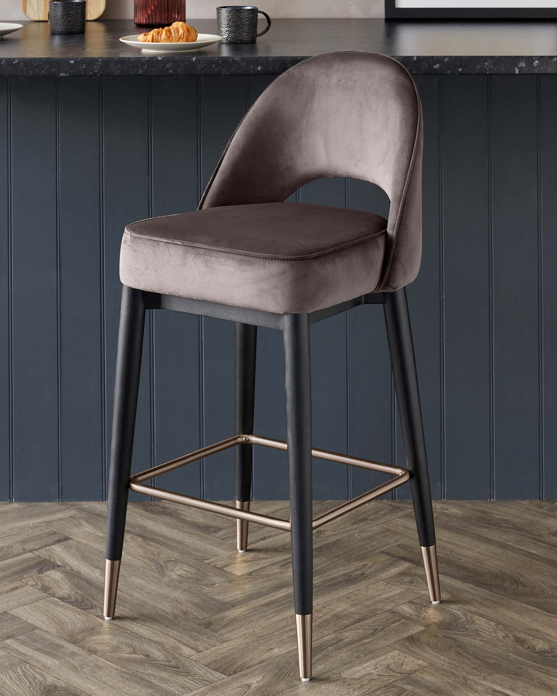 Clover Mocha Velvet Bar Stool With Brushed Bronze Legs