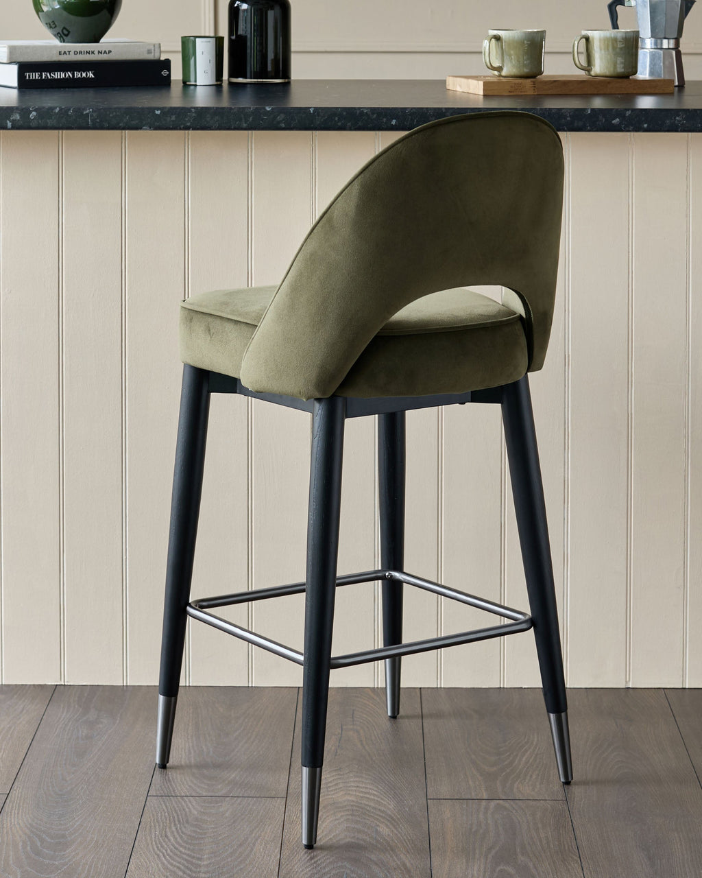 Clover olive green velvet bar stool