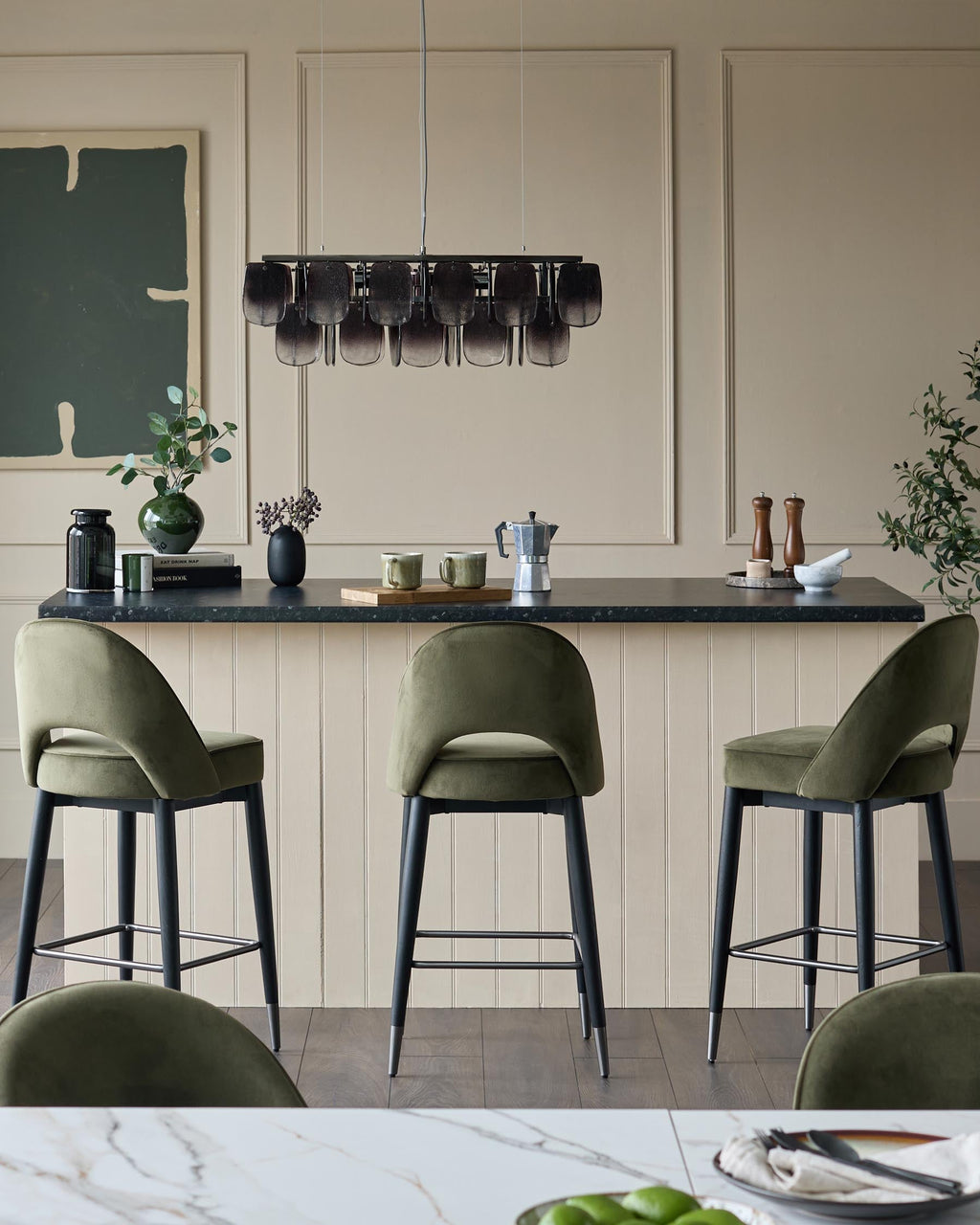 Clover olive green velvet bar stool