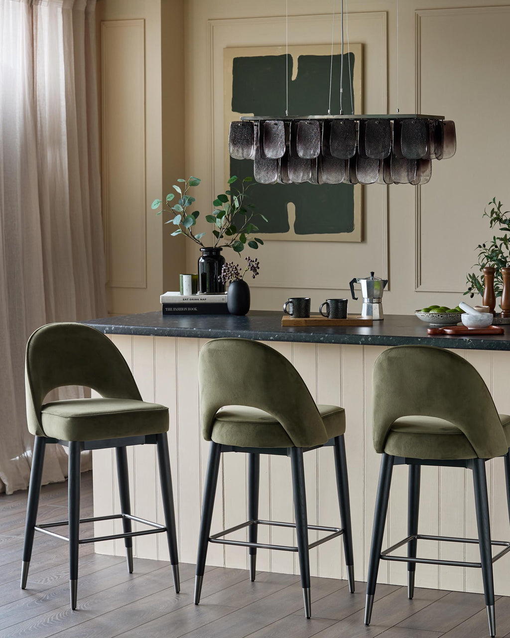 Clover olive green velvet bar stool