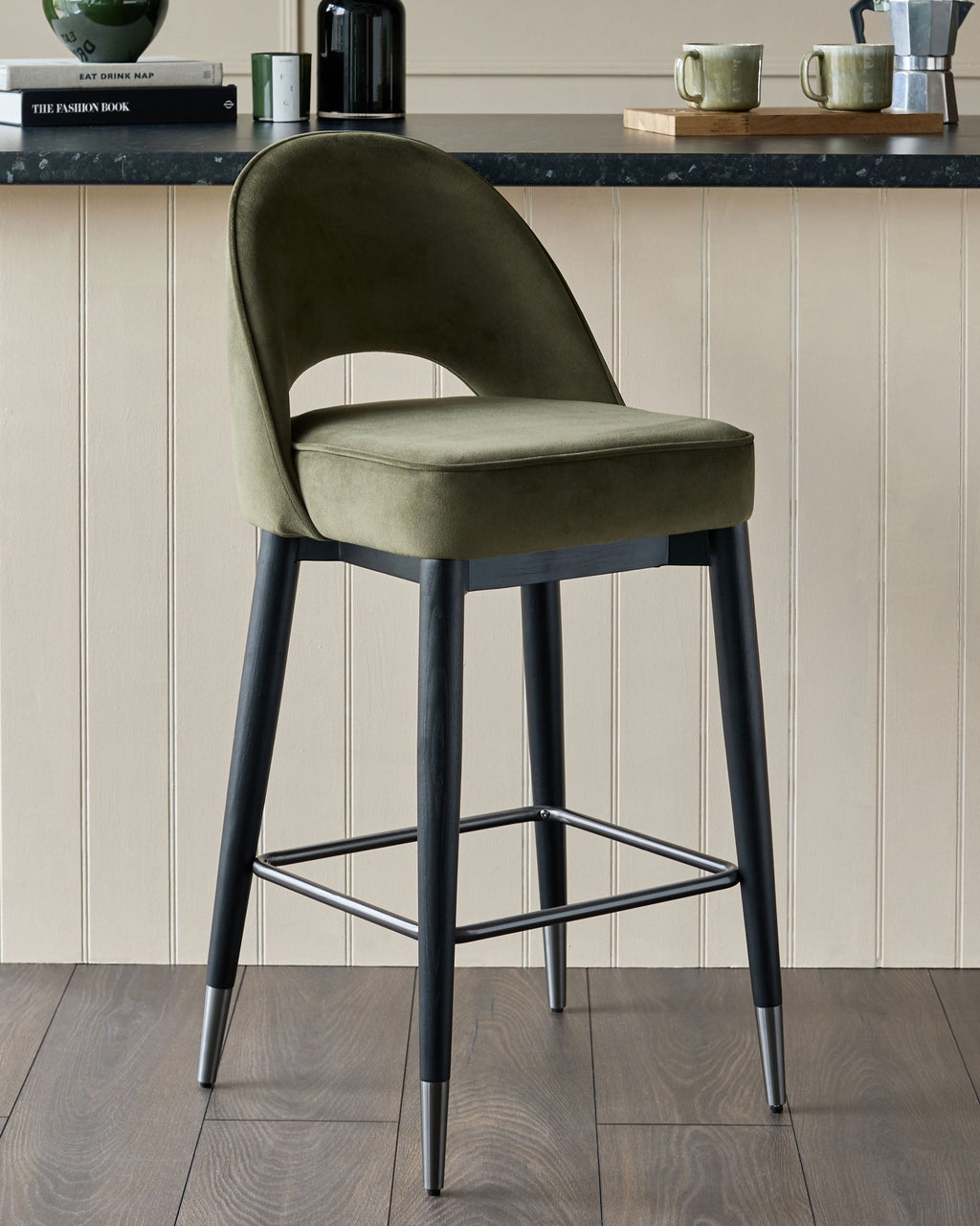 Clover olive green velvet bar stool