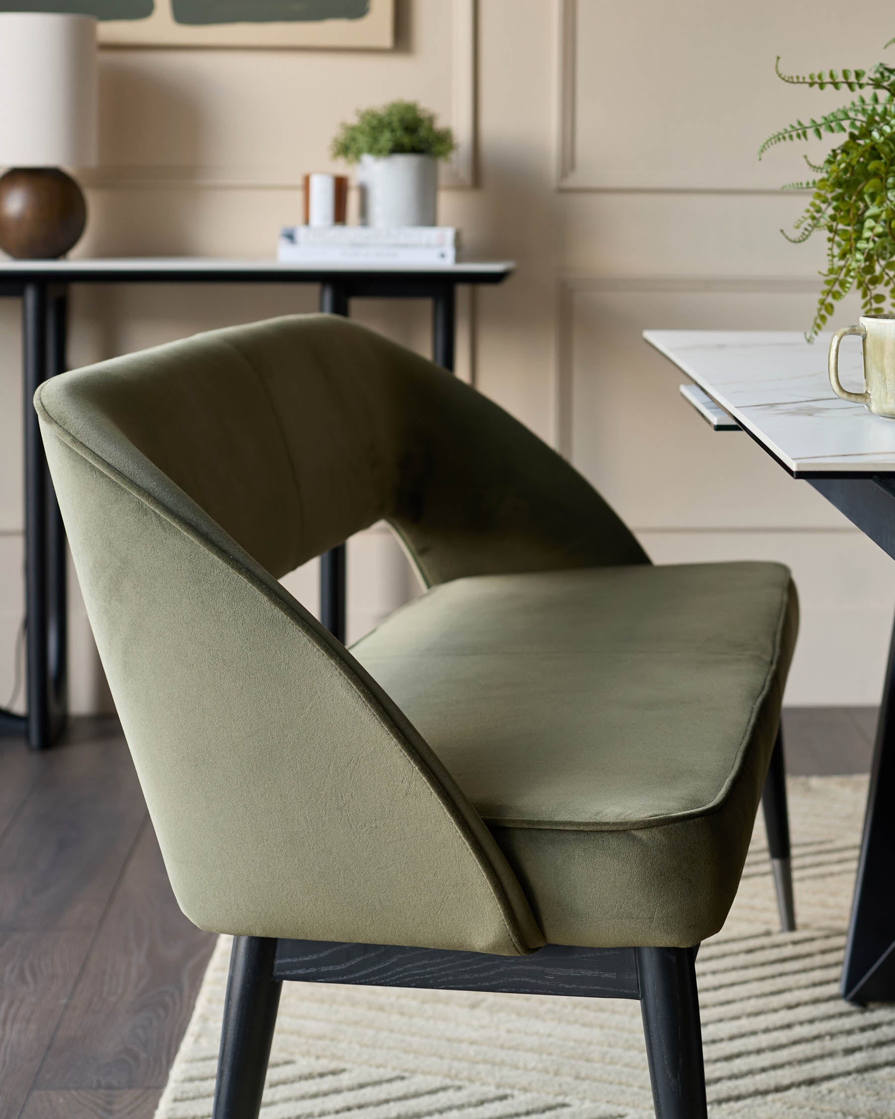 Clover olive green velvet dining bench with backrest