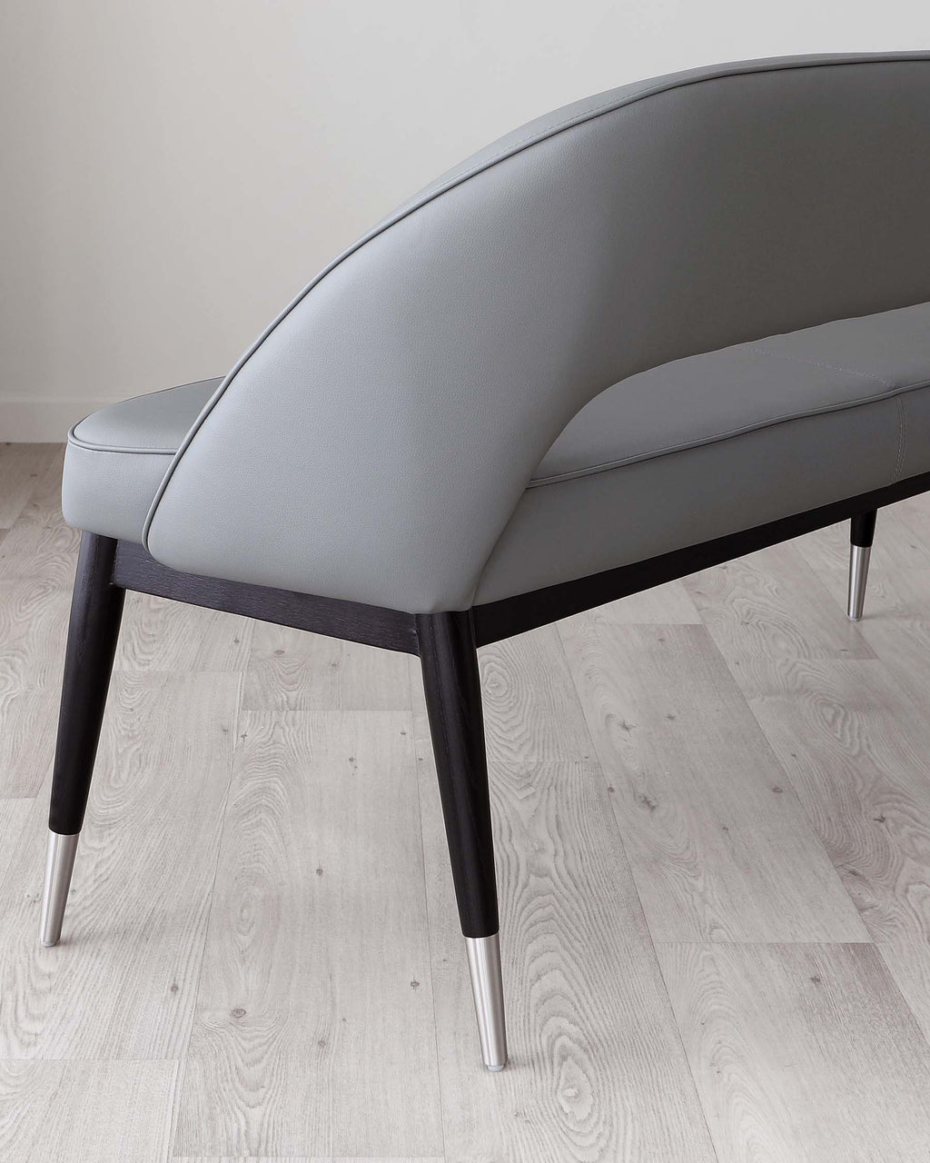 Clover Mid Grey Faux Leather & Stainless Steel Dining Bench With Backrest