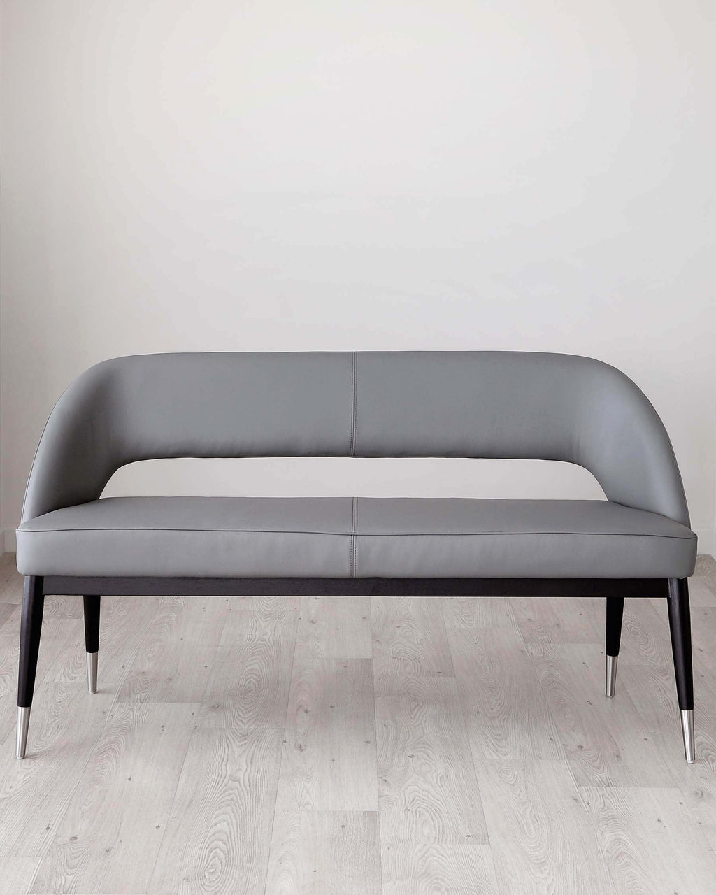 Clover Mid Grey Faux Leather & Stainless Steel Dining Bench With Backrest