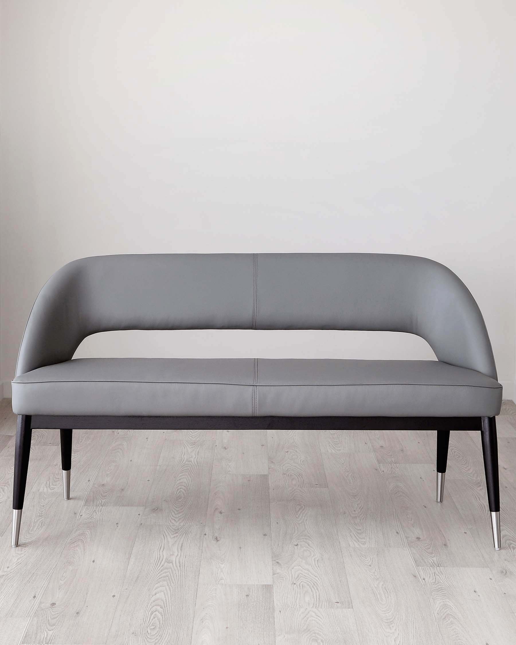 Clover Mid Grey Faux Leather & Stainless Steel Dining Bench With Backrest