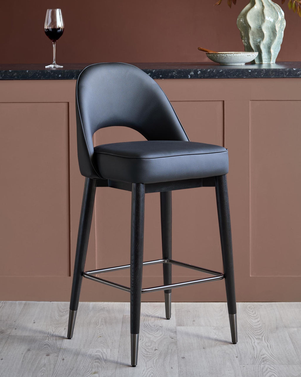 Clover black faux leather bar stool