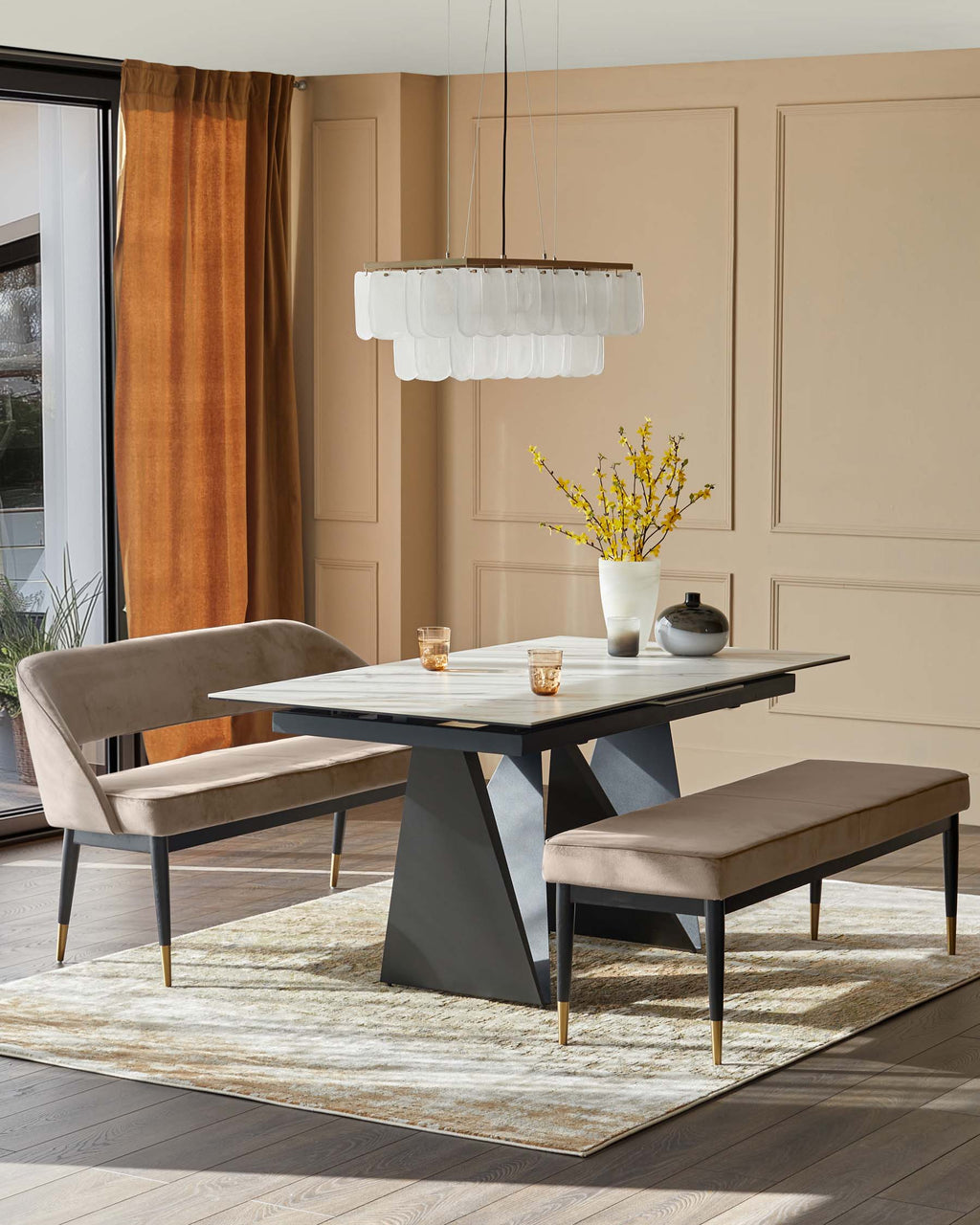 Clover Champagne Velvet Dining Bench With Backrest