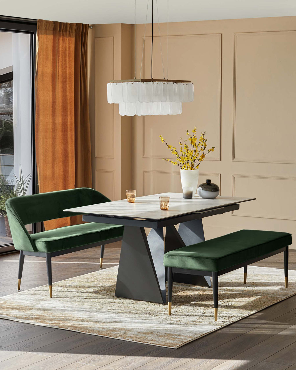 Clover dark green velvet bench without backrest