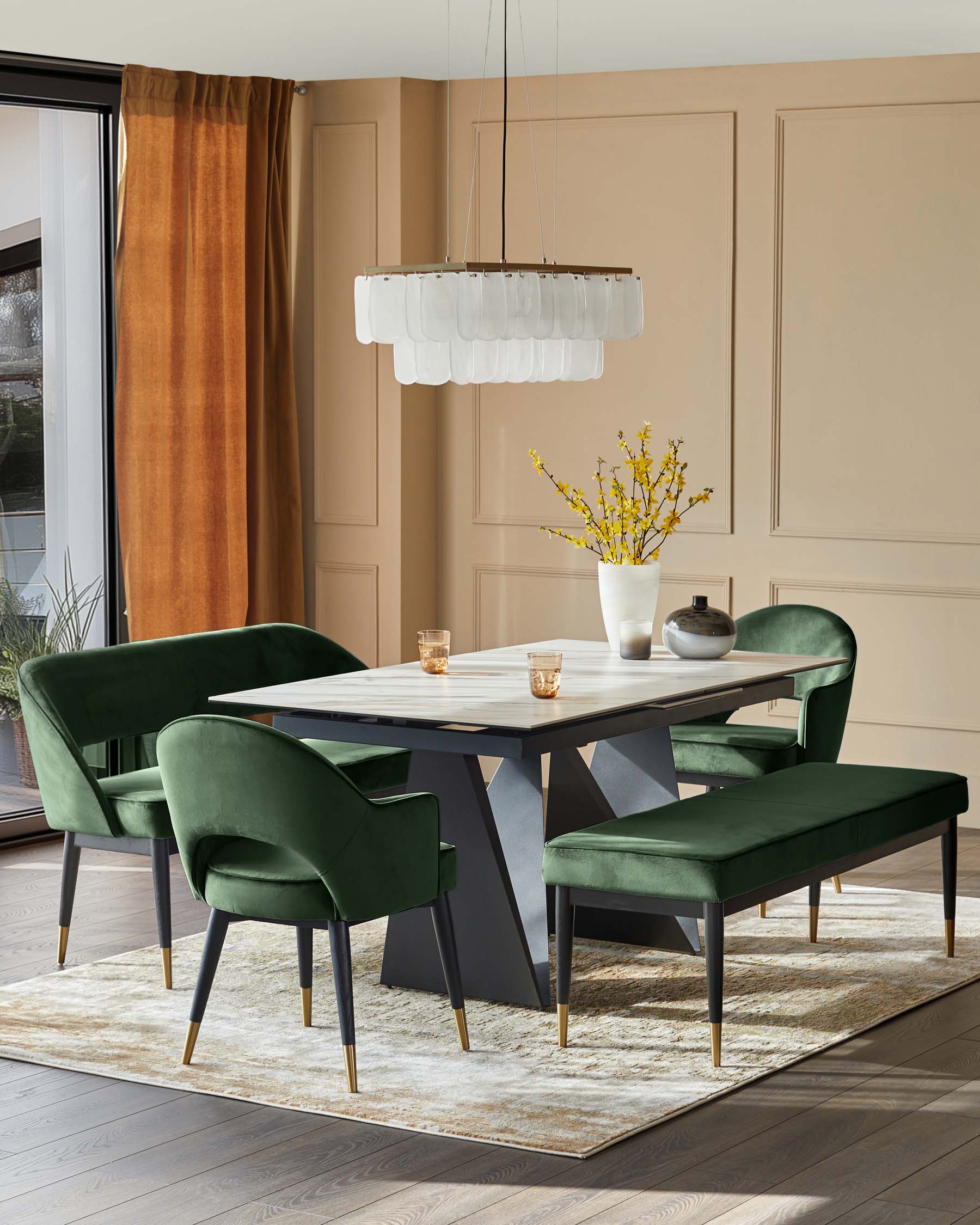 Clover dark green velvet bench without backrest