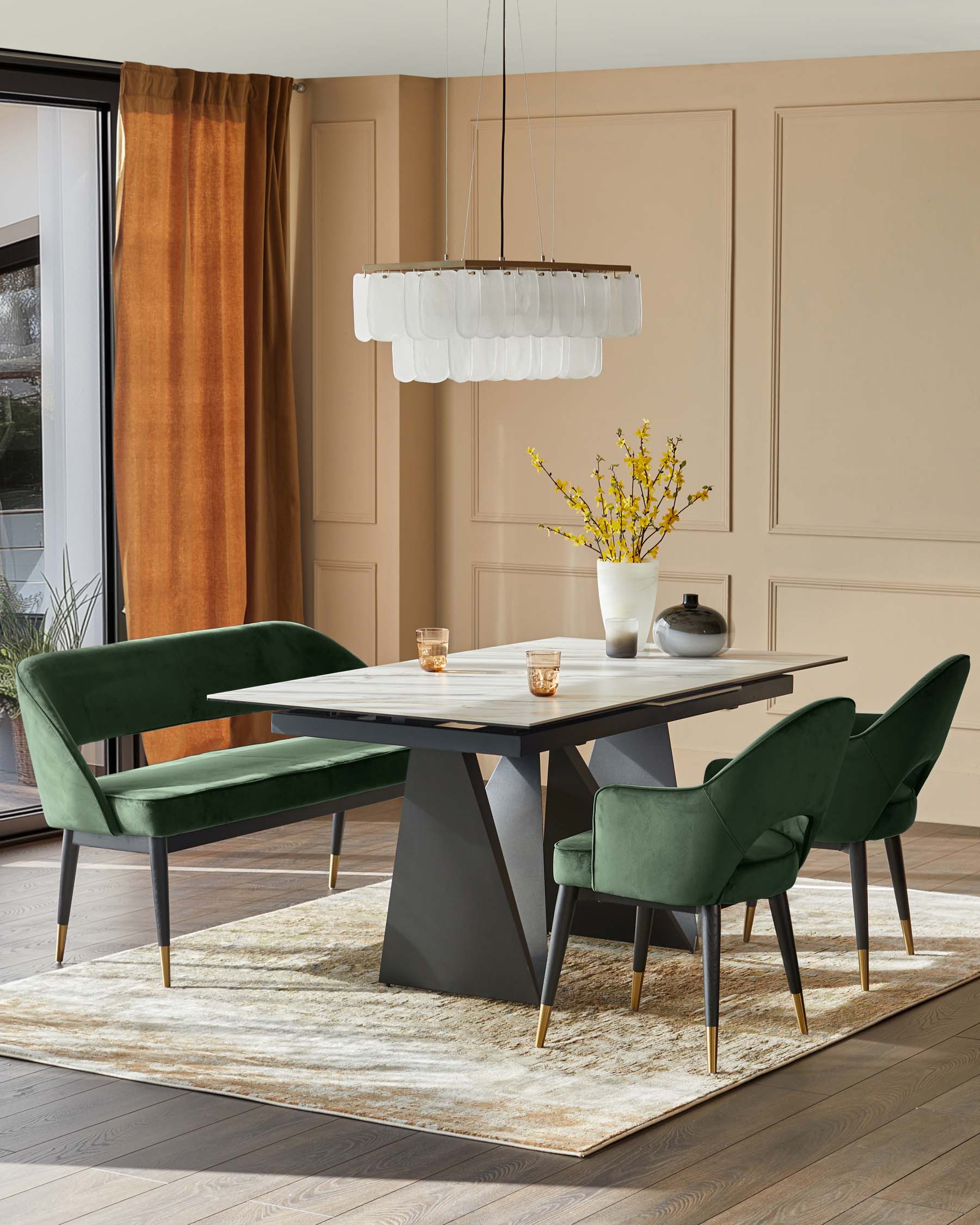 Clover Dark Green Velvet & Brass Dining Armchair