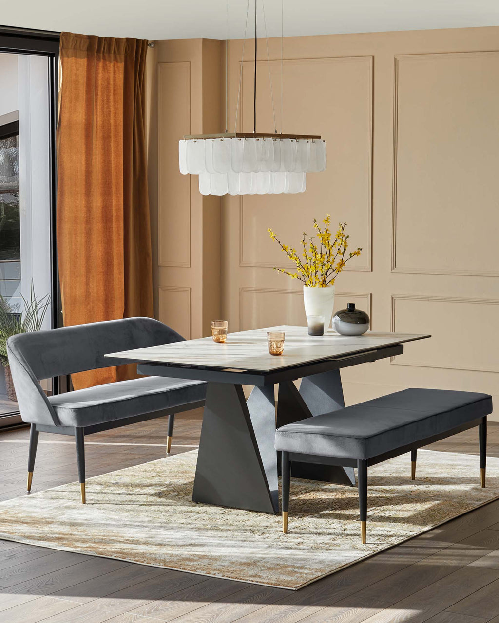 Clover dark grey velvet bench without backrest