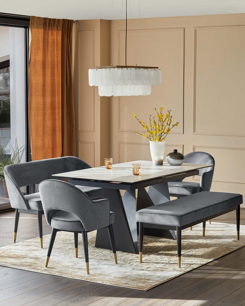 Clover Dark Grey Velvet & Brass Dining Armchair