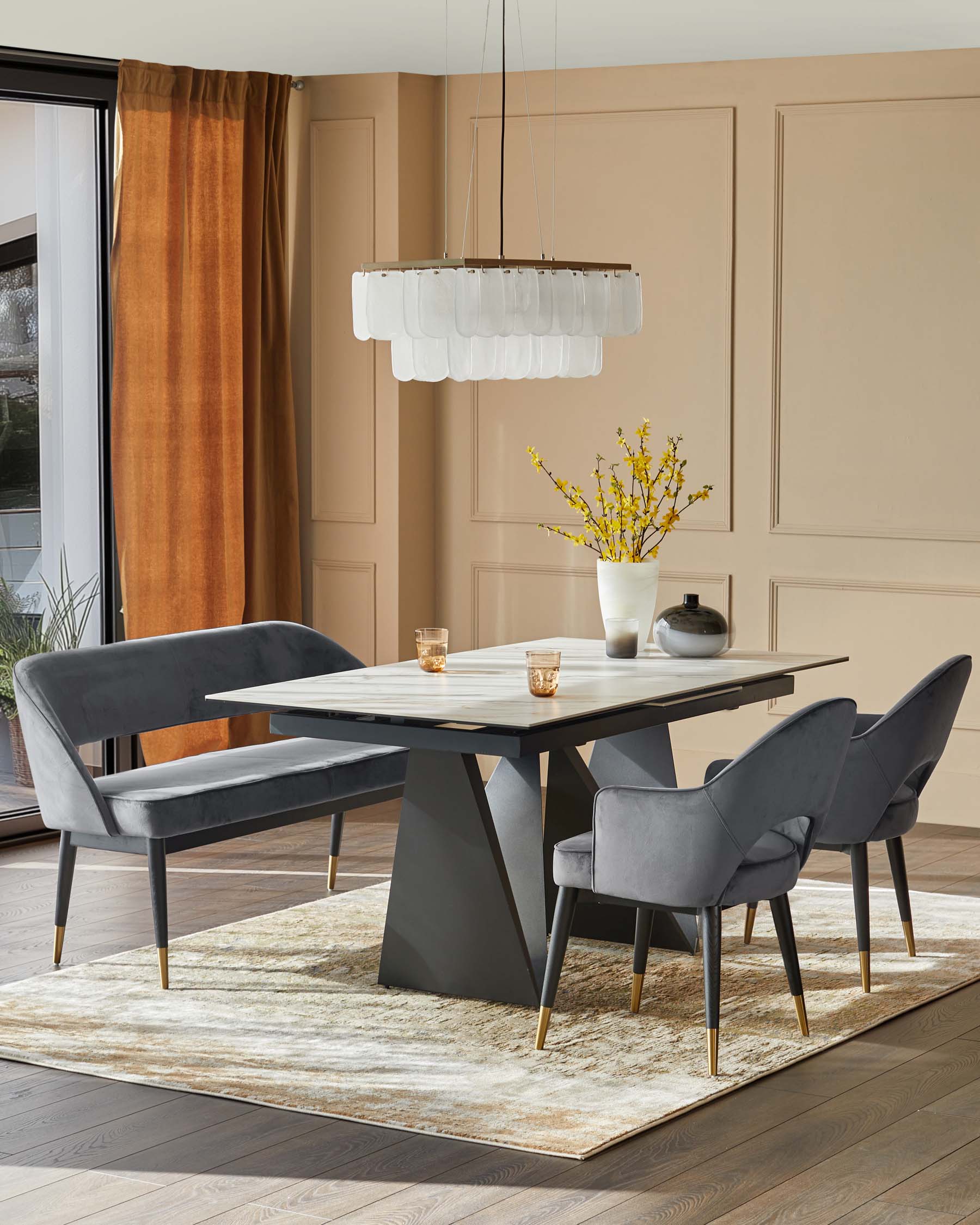 Clover Dark Grey Velvet & Brass Dining Armchair
