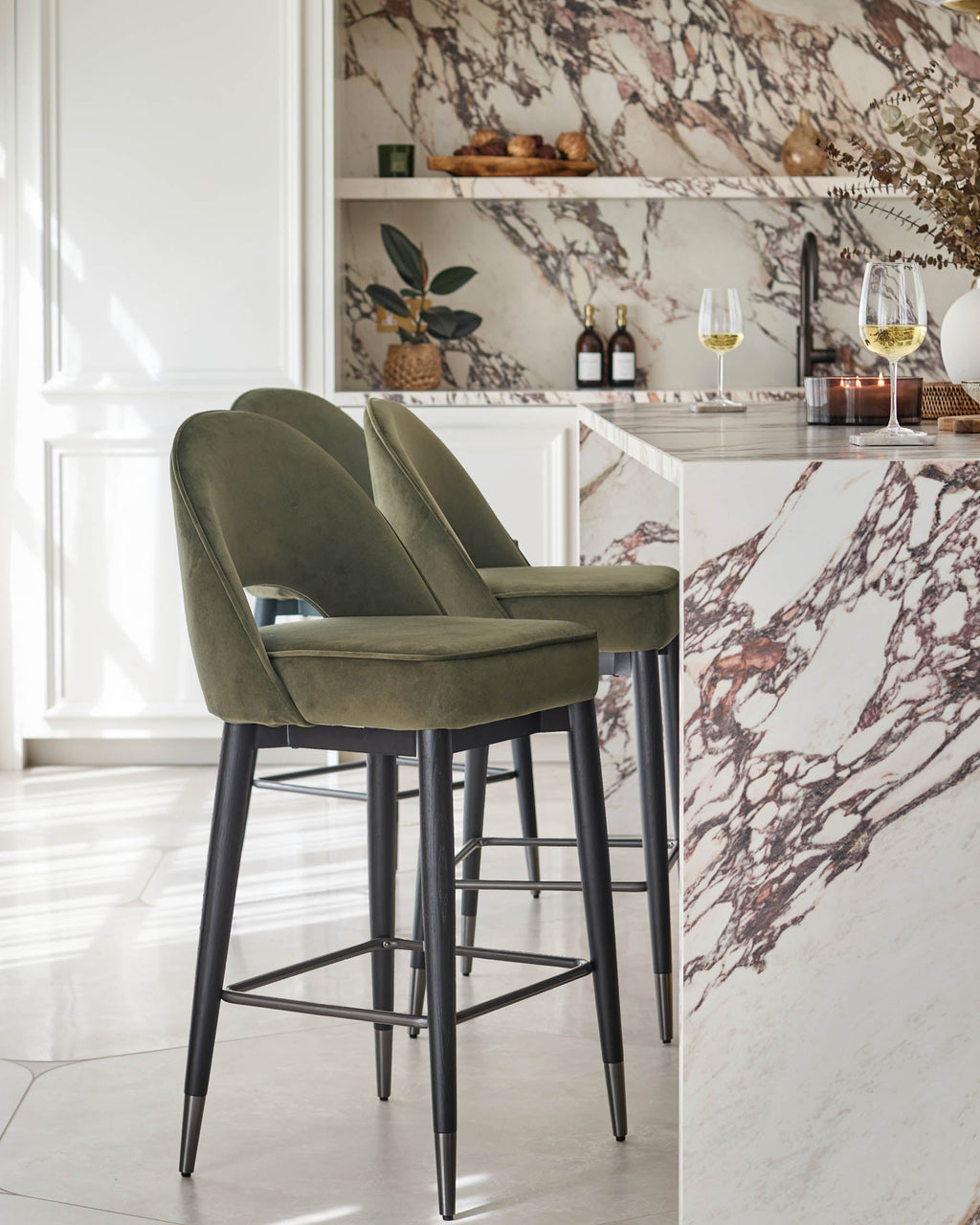 Clover olive green velvet bar stool