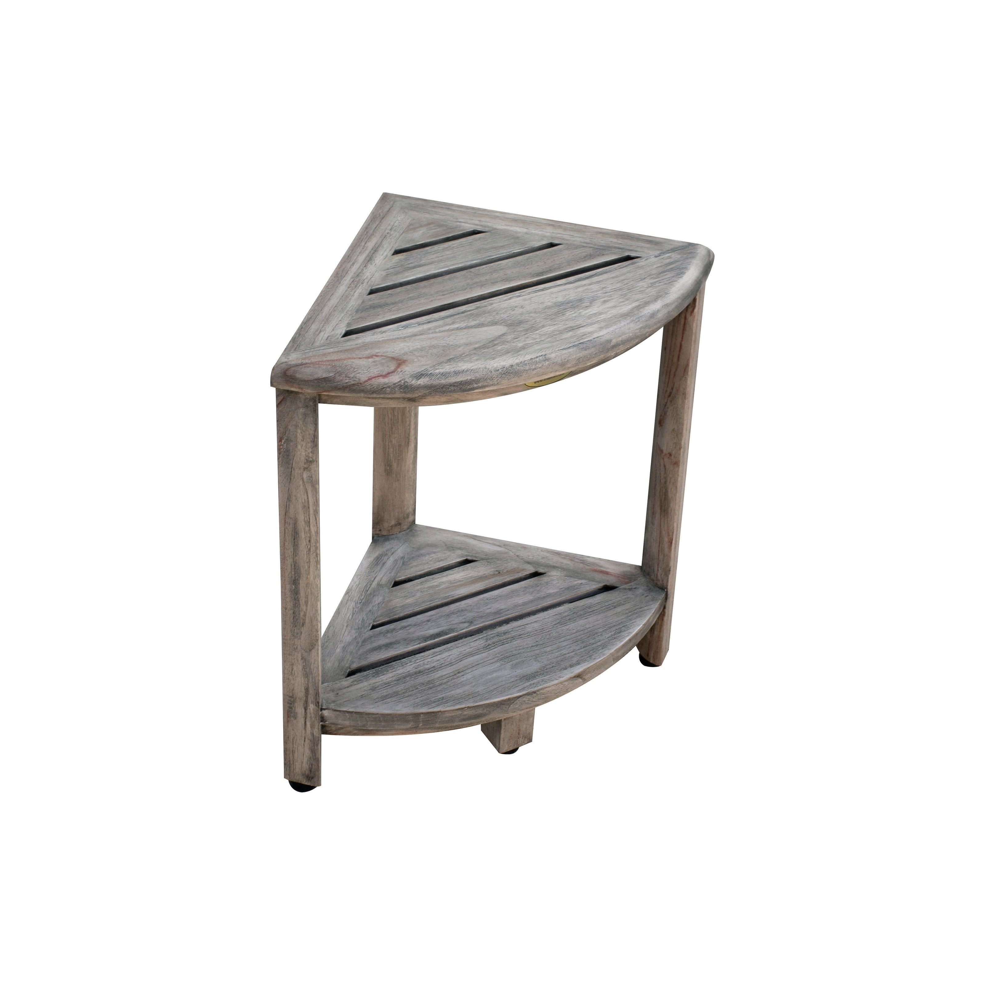 CoastalVogue, Teak Corner Shower Shelf, Shower Stool for Shaving Legs, Shower Foot Stool, Teak Shower Stool, Corner Shower Stool