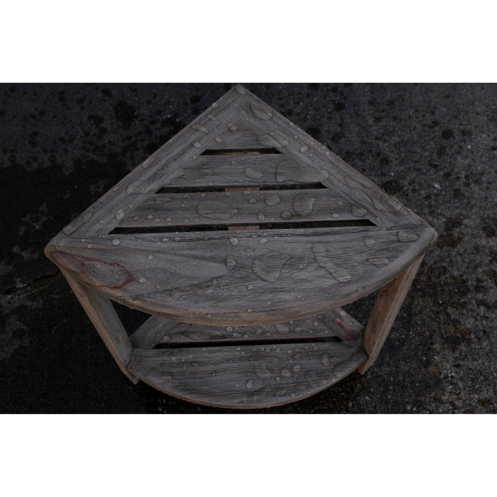 CoastalVogue, Teak Corner Shower Shelf, Shower Stool for Shaving Legs, Shower Foot Stool, Teak Shower Stool, Corner Shower Stool