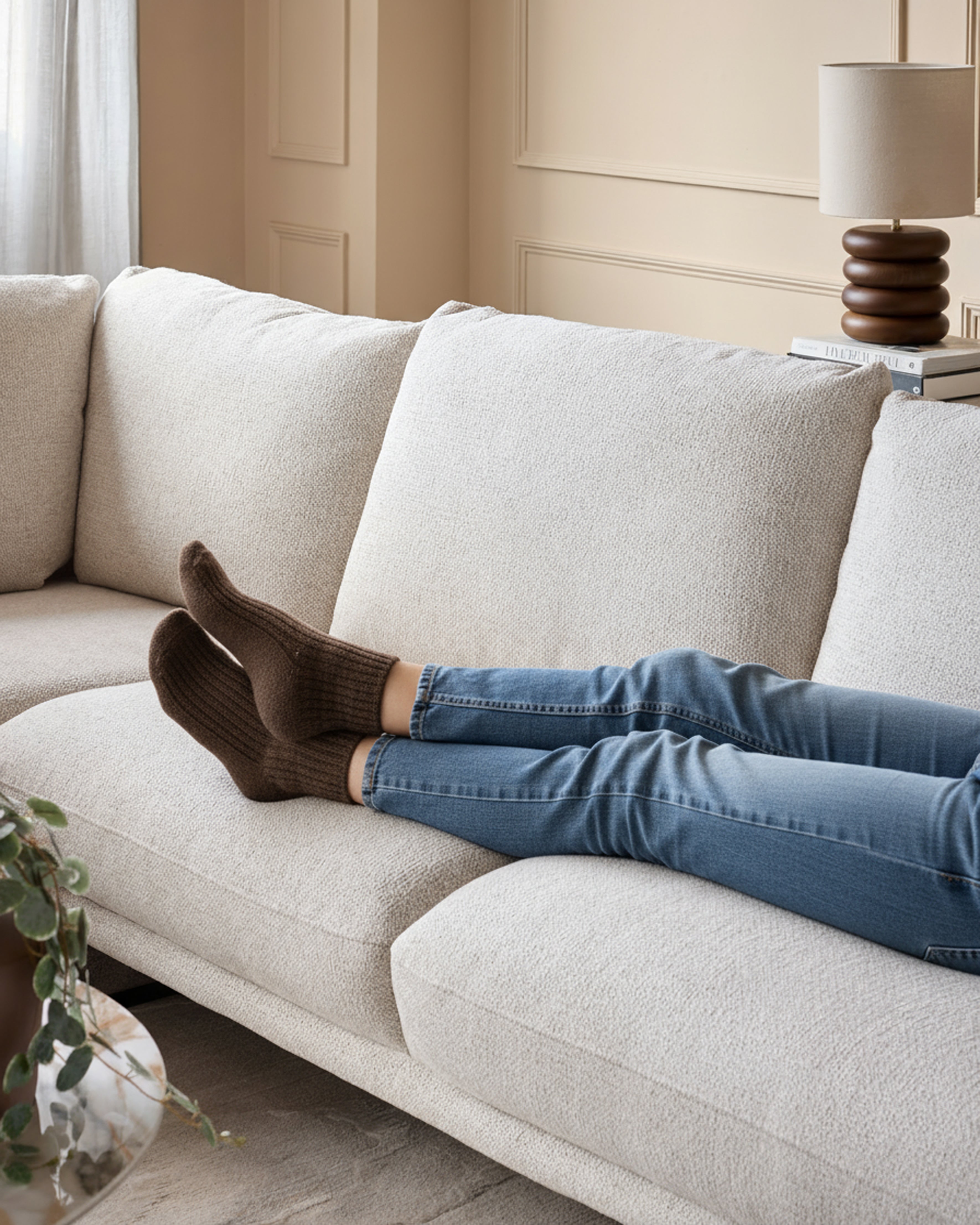 Colette natural fabric right hand corner chaise sofa