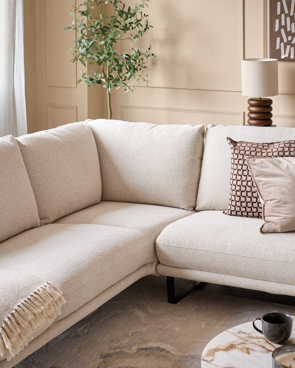 Colette natural fabric left hand corner chaise sofa