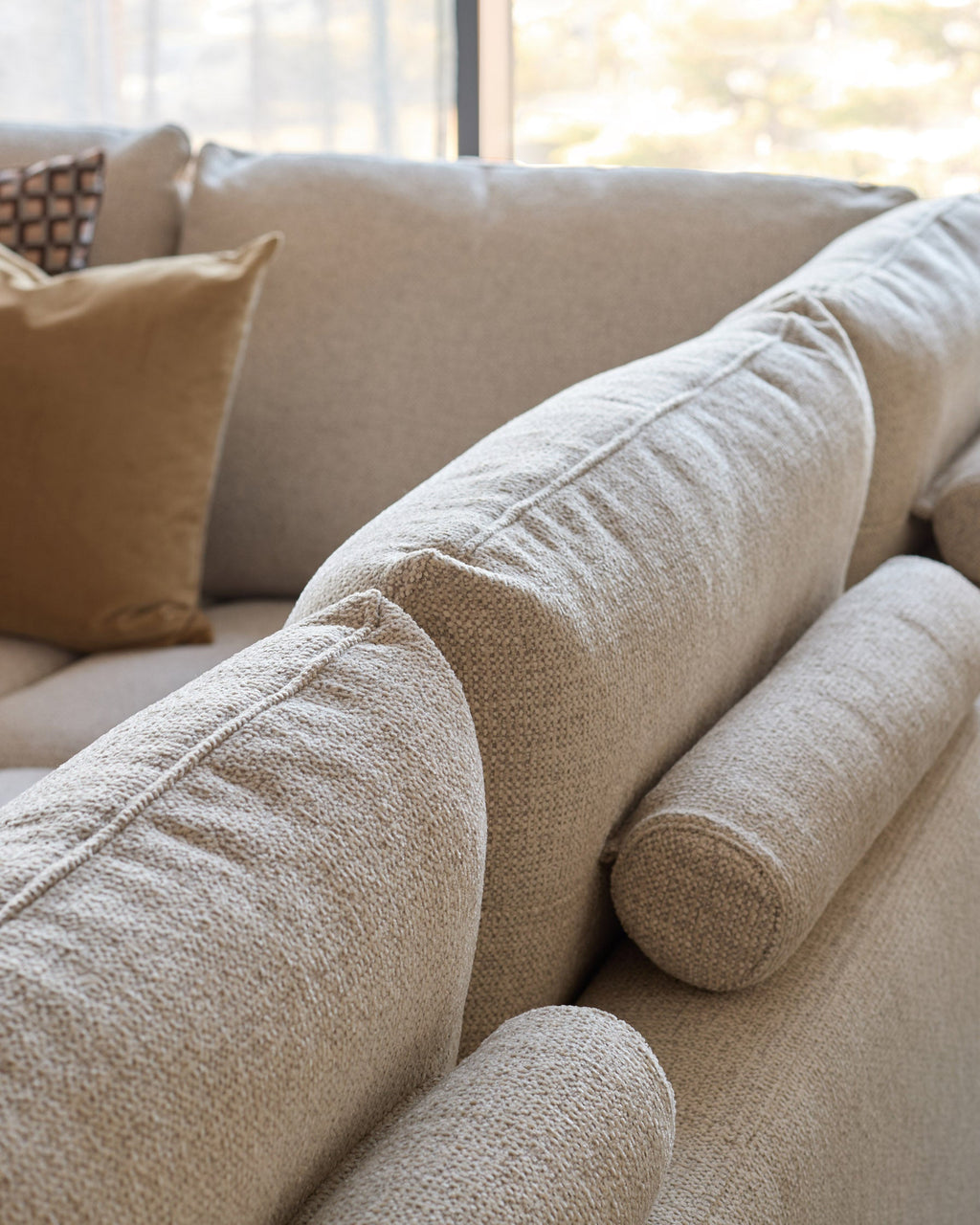 Colette natural fabric left hand corner chaise sofa