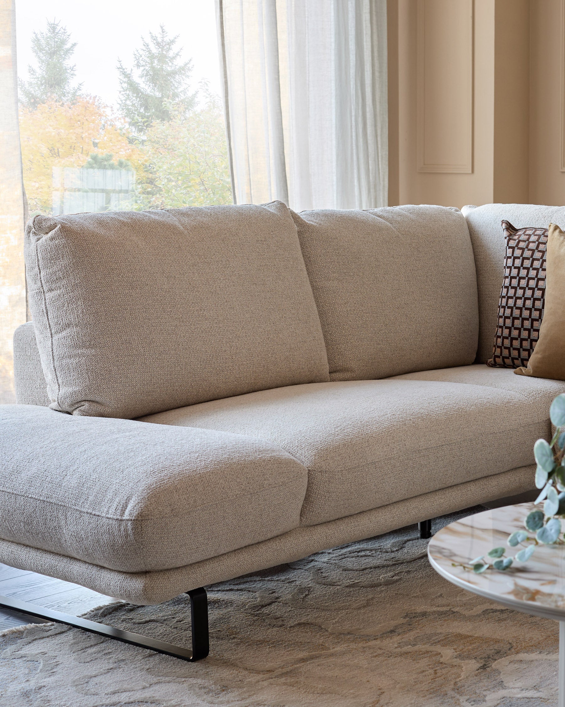 Colette natural fabric left hand corner chaise sofa