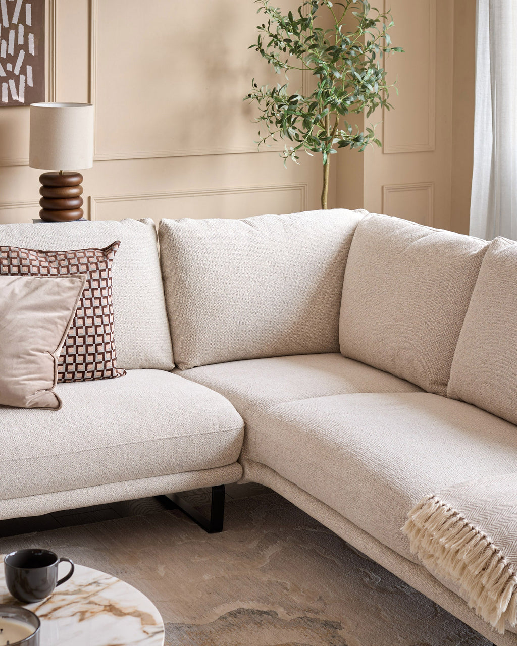 Colette natural fabric right hand corner chaise sofa