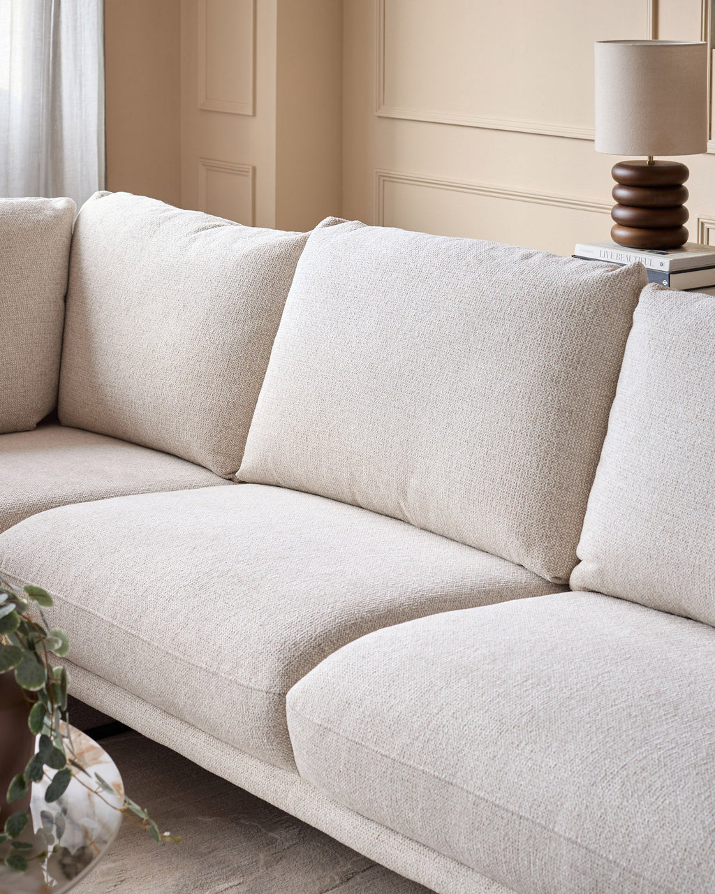 Colette natural fabric right hand corner chaise sofa