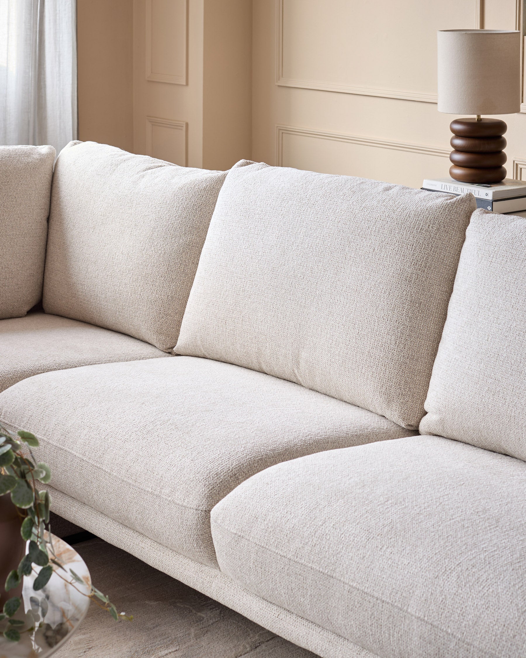 Colette natural fabric right hand corner chaise sofa