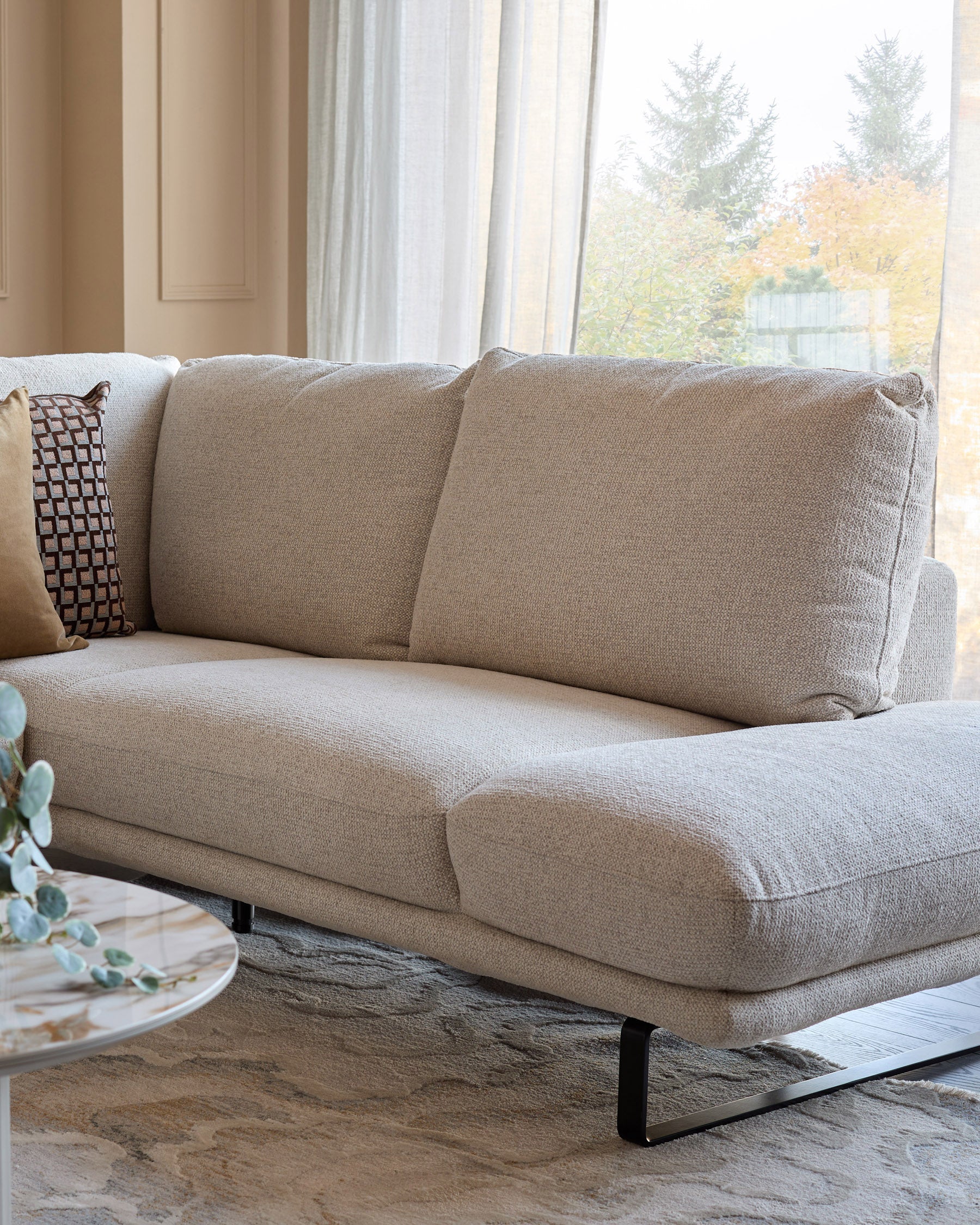 Colette natural fabric right hand corner chaise sofa