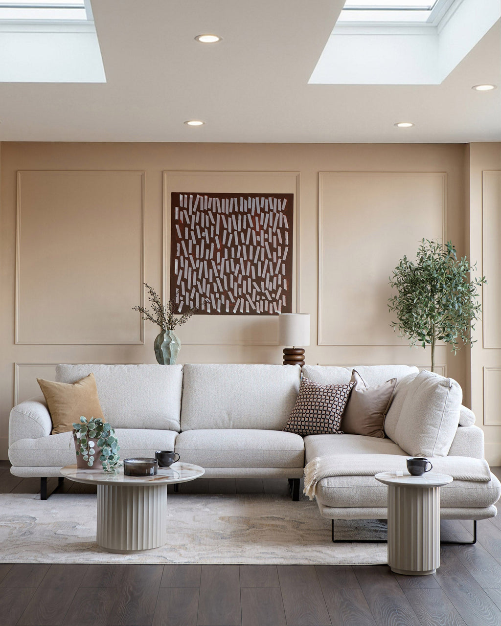 Colette natural fabric right hand corner chaise sofa