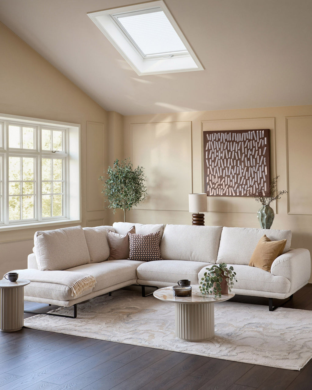 Colette natural fabric left hand corner chaise sofa