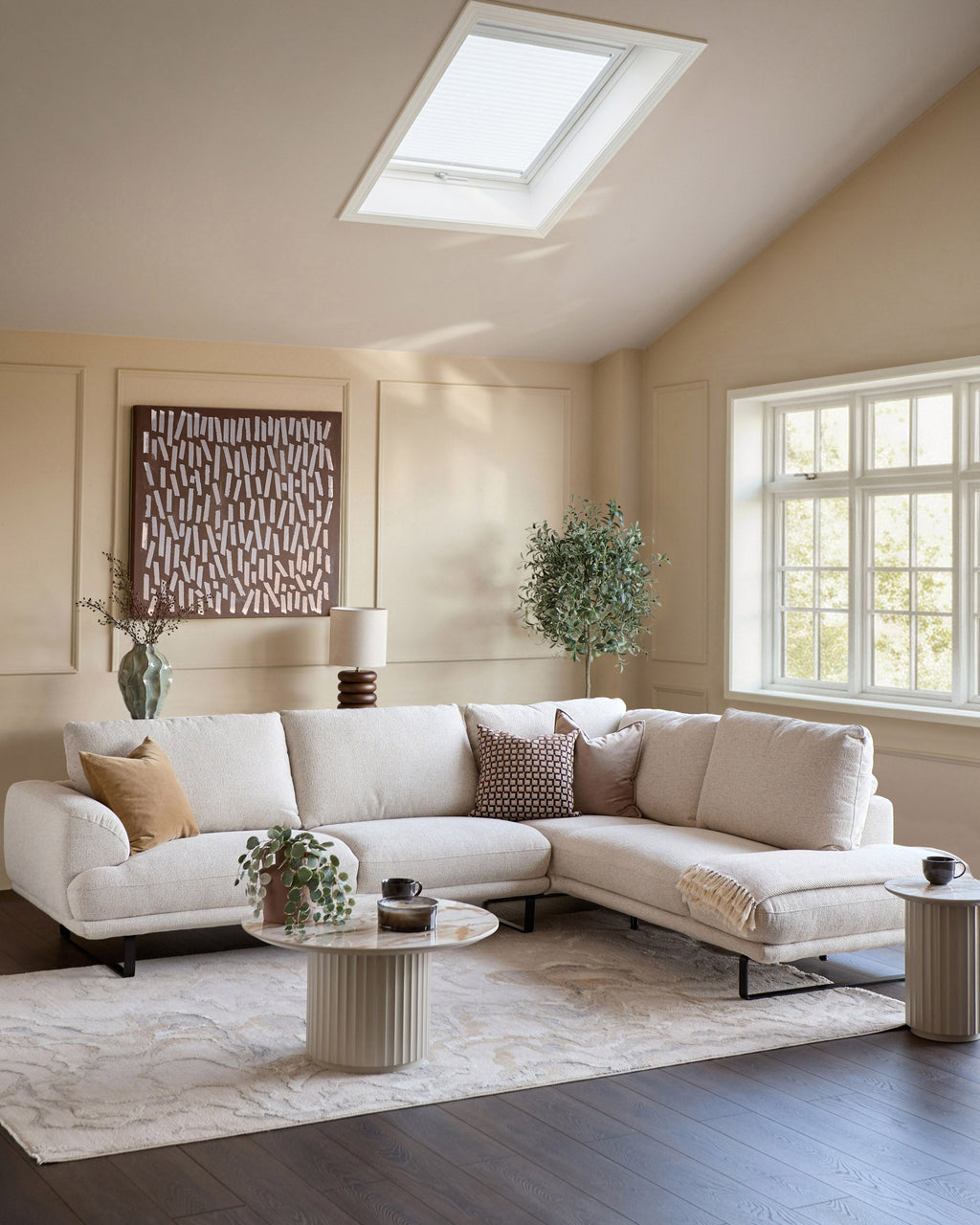 Colette natural fabric right hand corner chaise sofa