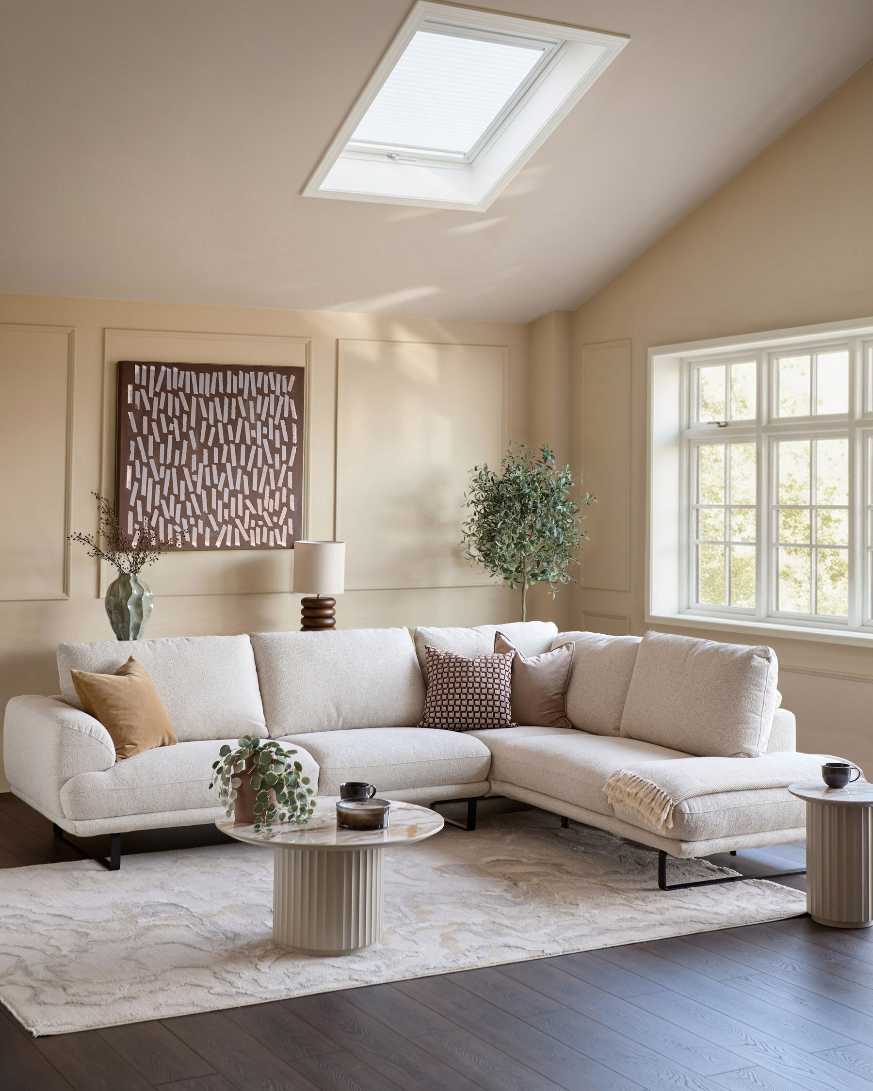 Colette natural fabric right hand corner chaise sofa