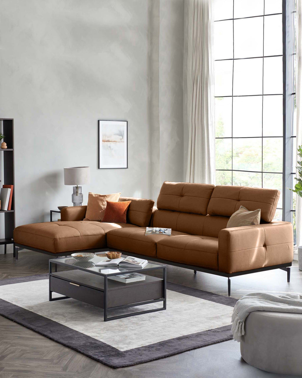 Colton tan leather left hand corner chaise sofa