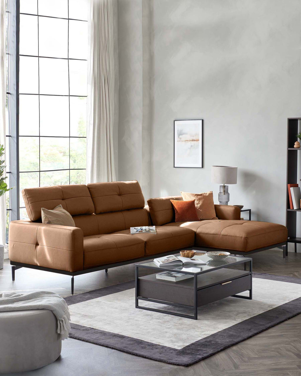 Colton tan leather right hand corner chaise sofa