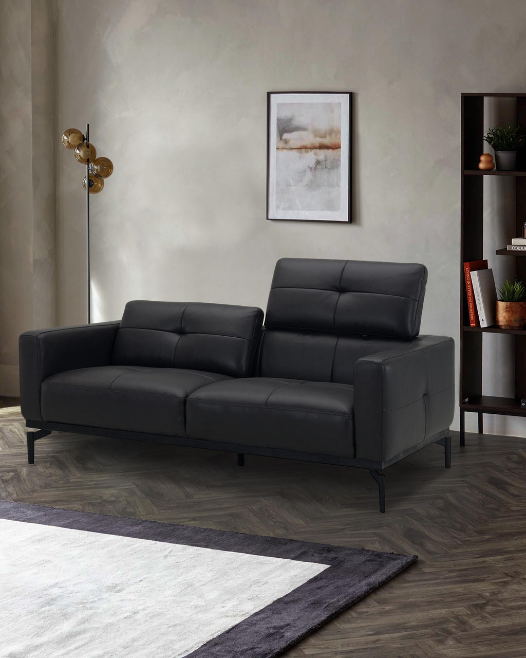 Colton black leather 2 seater sofa