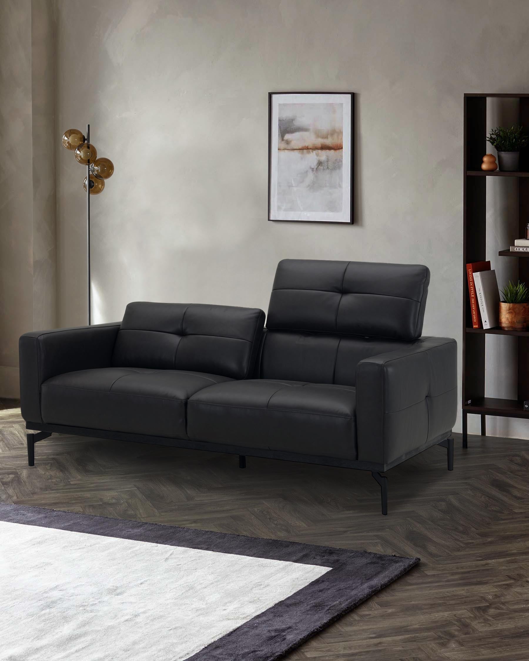 Colton black leather 2 seater sofa